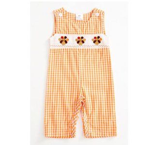 Thanksgiving Turkey Baby Boys Smocked Boutique Overall Romper Jumpsuit